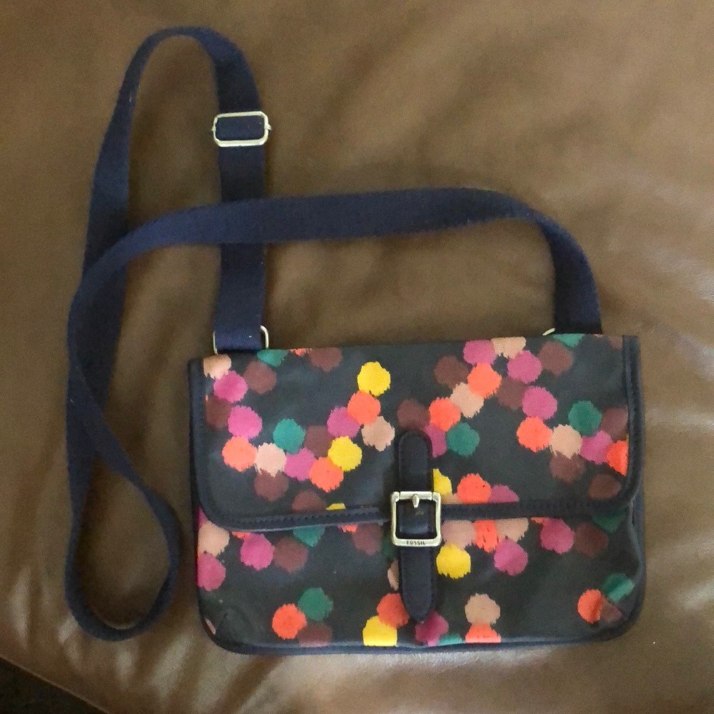Fossil crossbody bright polka dot bag